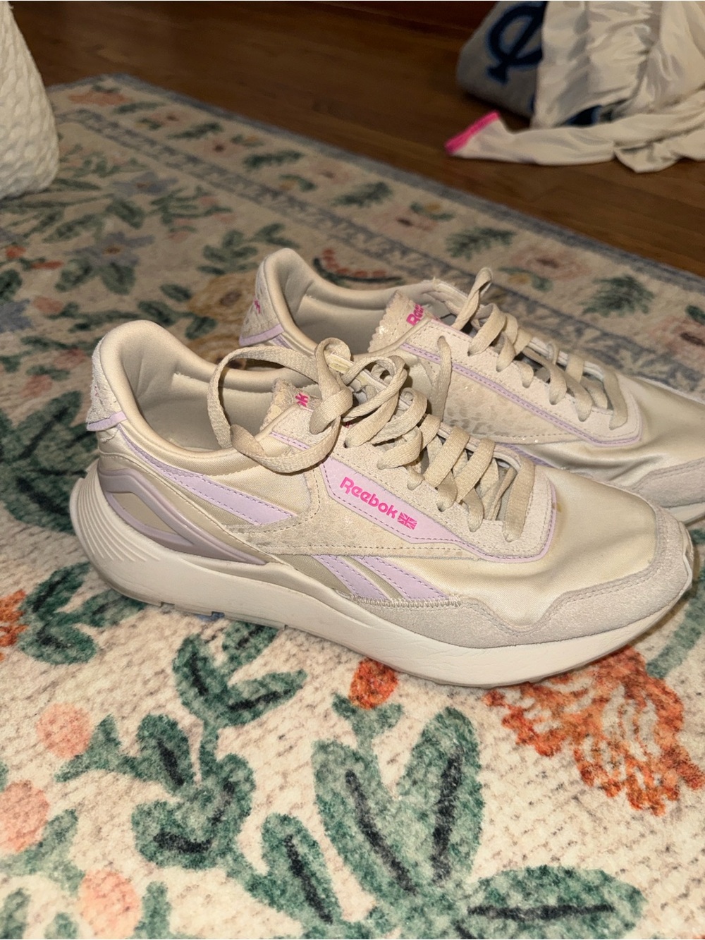 Reebok Women's Cream Sneakers with Light Purple Accents